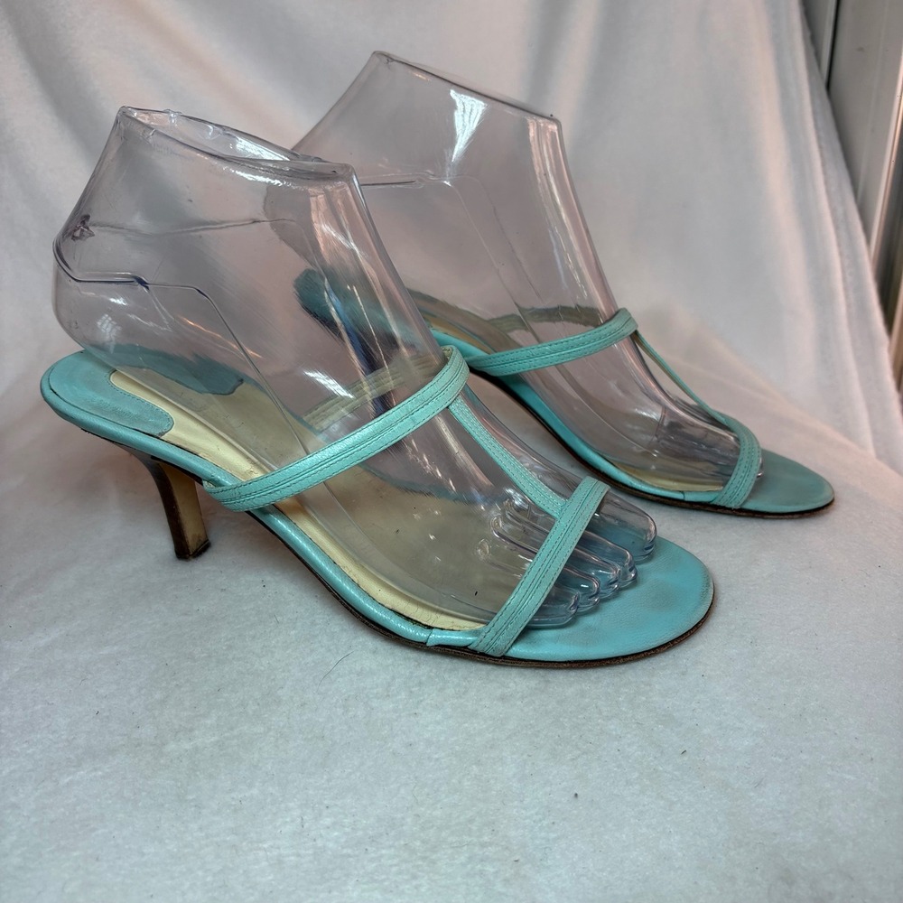Ann Taylor Turquoise Blue Leather Strappy Kitten Heels Made in Italy Size 6 M